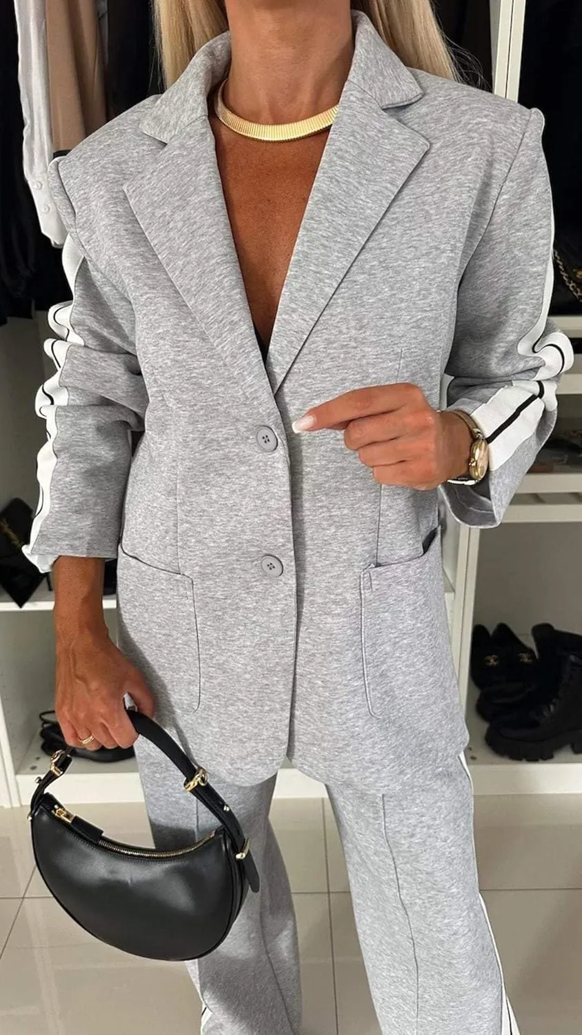 2 Piece Outfits Double Breasted Blazer and Wide Leg Work Pants Casual Blazer Sets Dressy Suits with Pockets,Plus Size