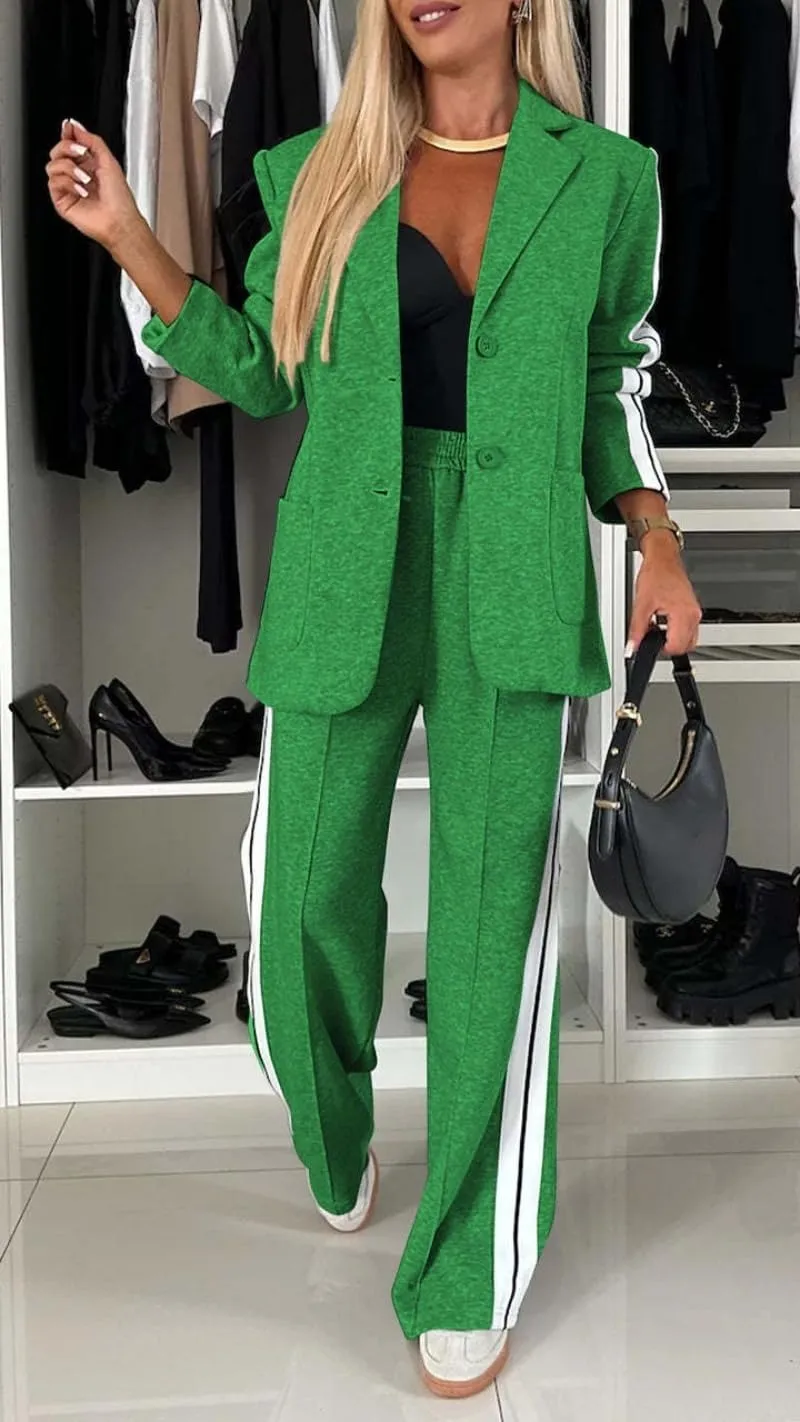 2 Piece Outfits Double Breasted Blazer and Wide Leg Work Pants Casual Blazer Sets Dressy Suits with Pockets,Plus Size