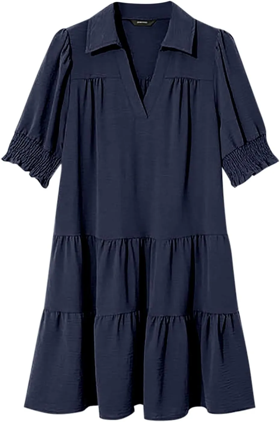 2025 Casual Dresses for Women Lapel Collared V Neck Mid Sleeved Pleated Summer Midi Dresses