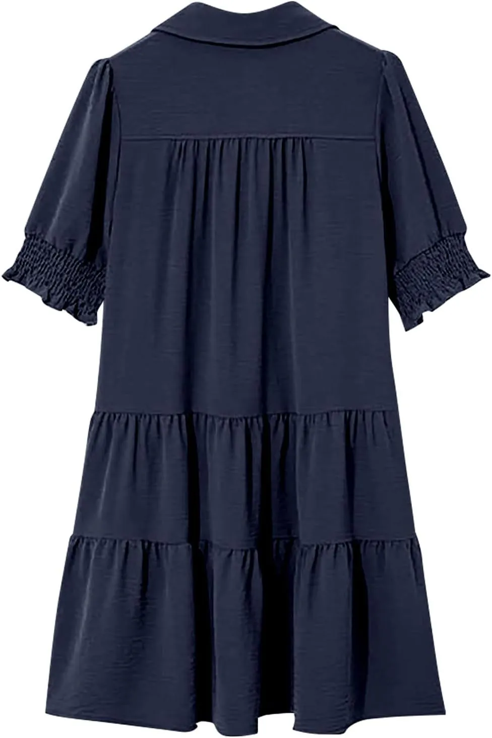 2025 Casual Dresses for Women Lapel Collared V Neck Mid Sleeved Pleated Summer Midi Dresses