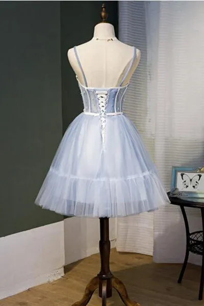 A Line Spaghetti Straps Beading Homecoming Dresses Tulle Sweet 16 Dresses N1974