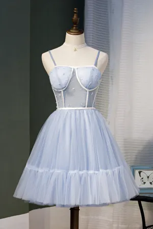 A Line Spaghetti Straps Beading Homecoming Dresses Tulle Sweet 16 Dresses N1974