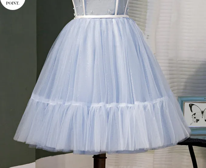 A Line Spaghetti Straps Beading Homecoming Dresses Tulle Sweet 16 Dresses N1974