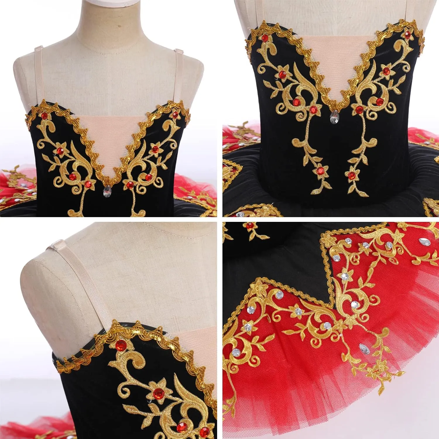 AFAVOM Ballet Leotards for Girls with Platter Tutu Professional Hard Organdy Camisole Skirt Swan Lake Feather Hem Dancewear