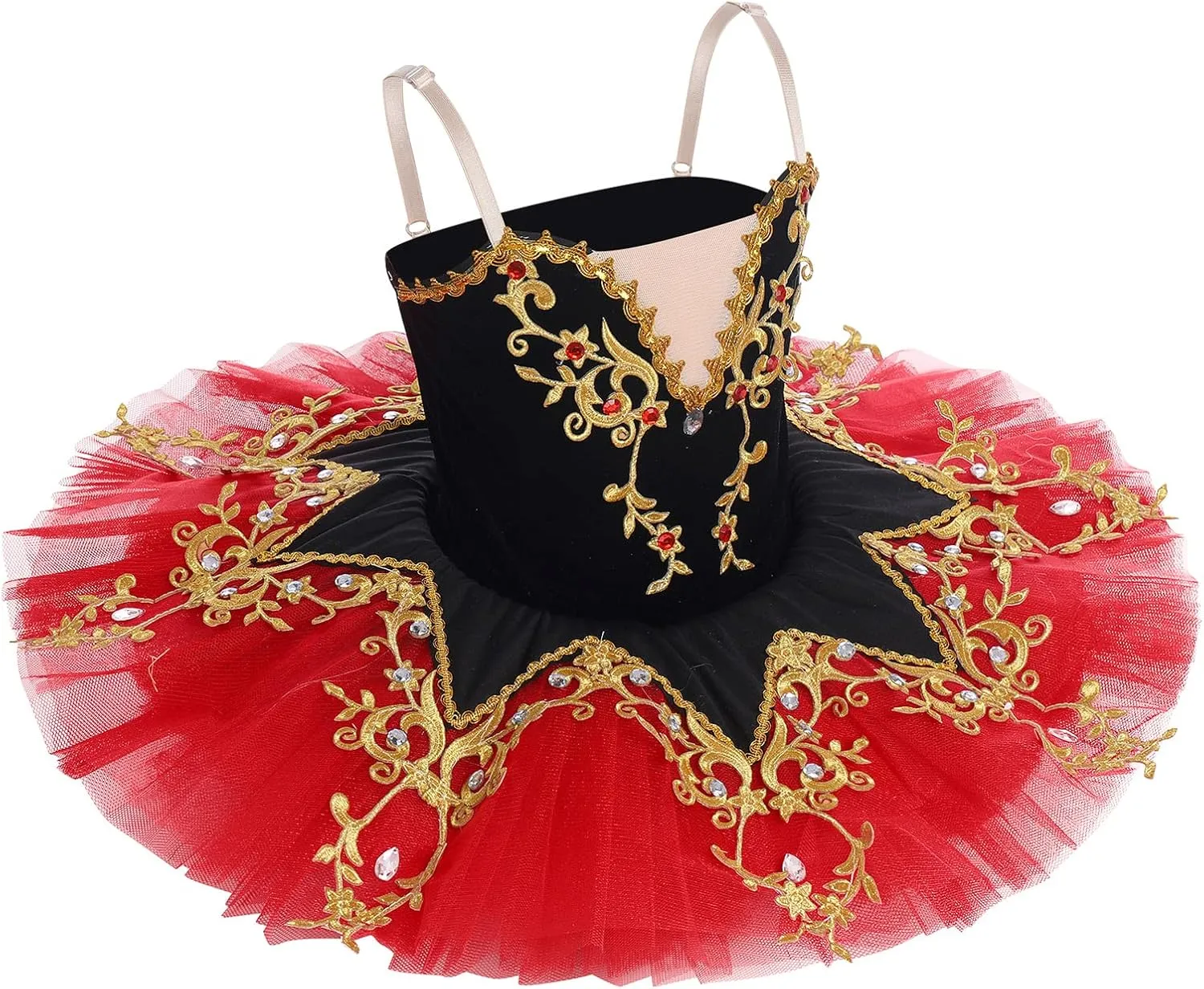 AFAVOM Ballet Leotards for Girls with Platter Tutu Professional Hard Organdy Camisole Skirt Swan Lake Feather Hem Dancewear