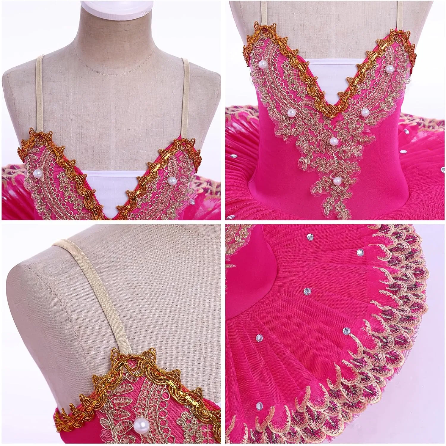 AFAVOM Ballet Leotards for Girls with Platter Tutu Professional Hard Organdy Camisole Skirt Swan Lake Feather Hem Dancewear