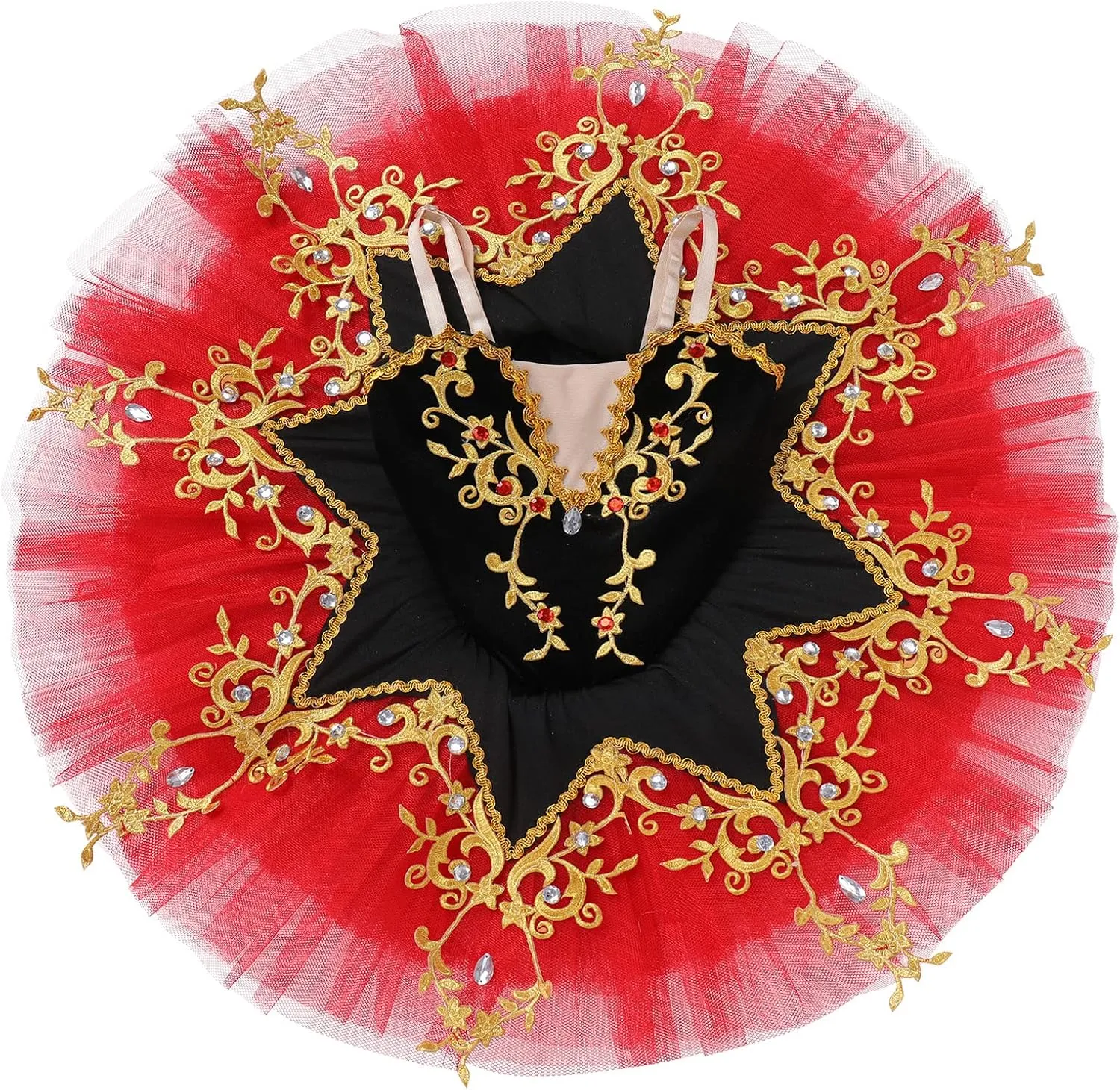 AFAVOM Ballet Leotards for Girls with Platter Tutu Professional Hard Organdy Camisole Skirt Swan Lake Feather Hem Dancewear