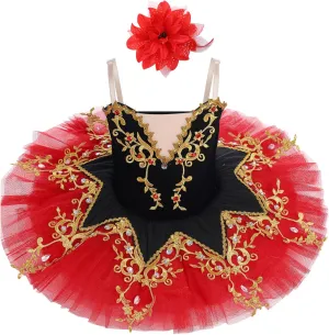 AFAVOM Ballet Leotards for Girls with Platter Tutu Professional Hard Organdy Camisole Skirt Swan Lake Feather Hem Dancewear