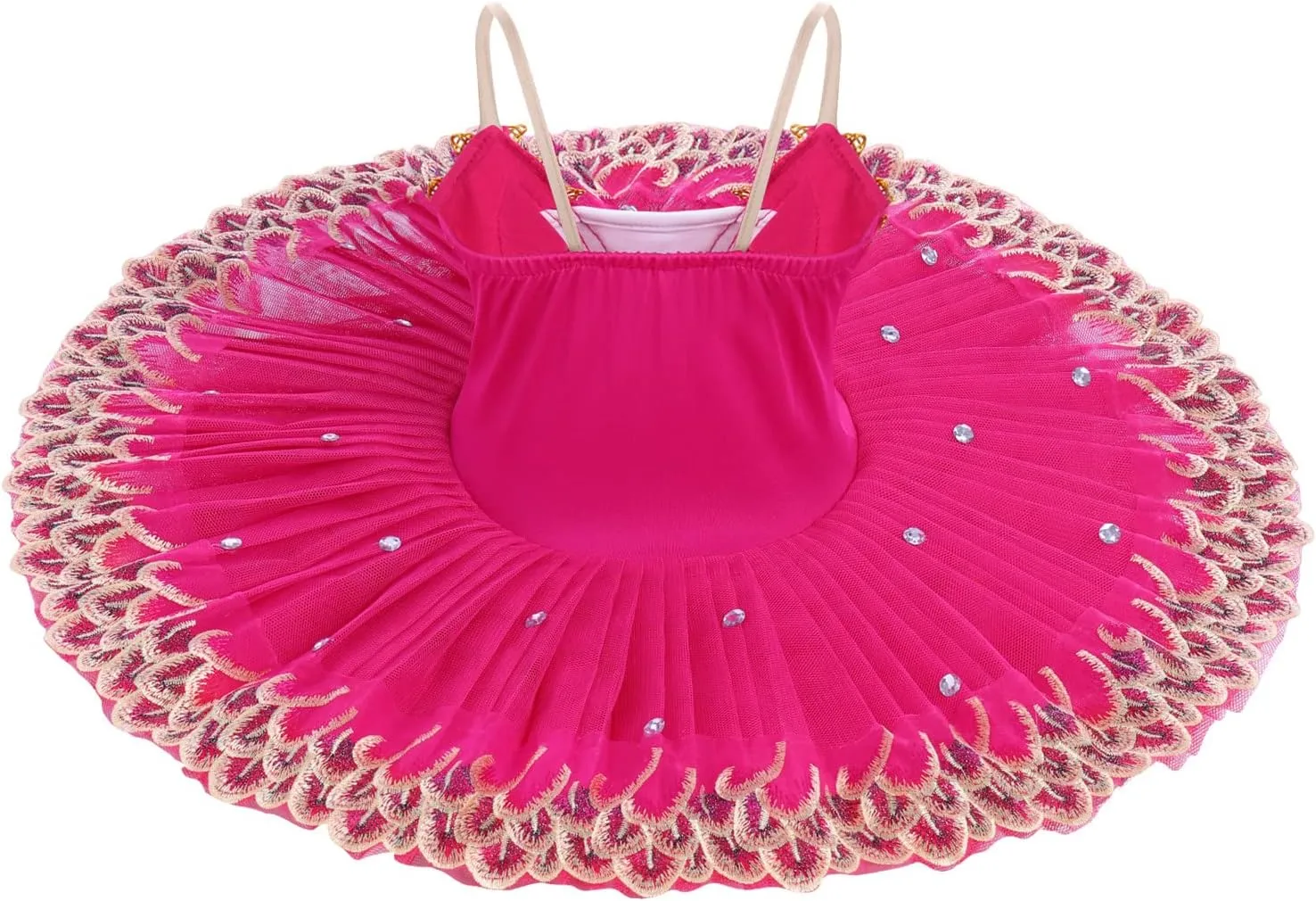 AFAVOM Ballet Leotards for Girls with Platter Tutu Professional Hard Organdy Camisole Skirt Swan Lake Feather Hem Dancewear