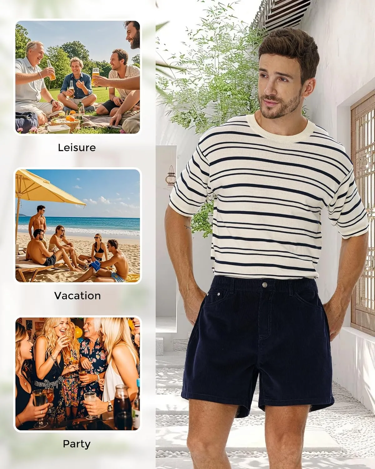 AIMPACT Mens Corduroy Shorts 5/6 Inseam Casual Elastic Waist Drawstring Summer Beach Shorts for Men with Pockets