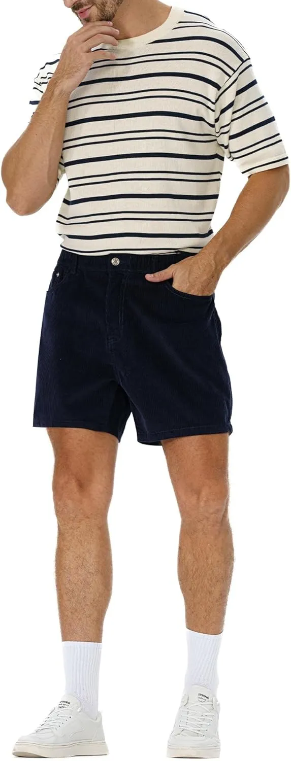 AIMPACT Mens Corduroy Shorts 5/6 Inseam Casual Elastic Waist Drawstring Summer Beach Shorts for Men with Pockets