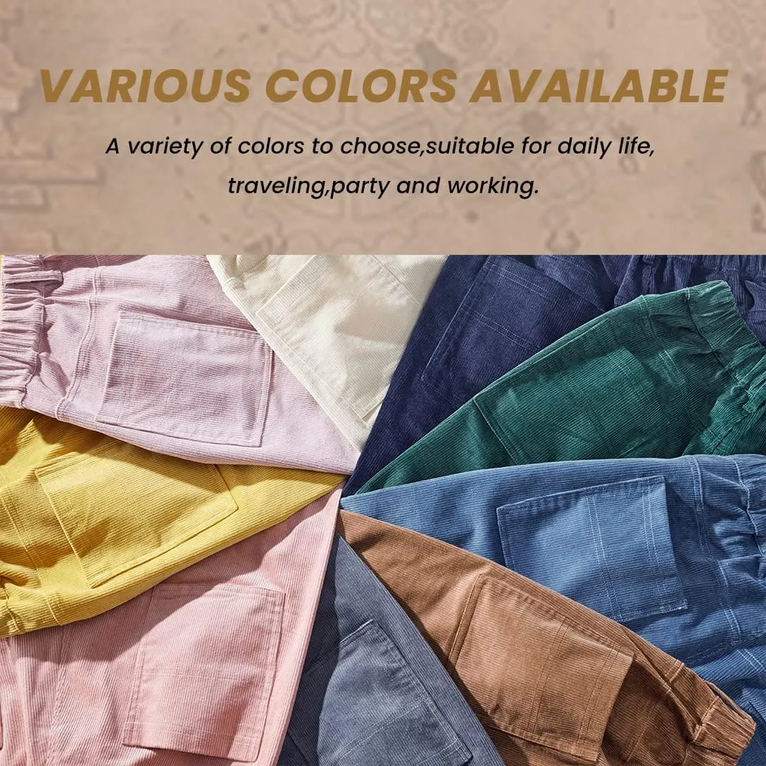 AIMPACT Mens Corduroy Shorts 5/6 Inseam Casual Elastic Waist Drawstring Summer Beach Shorts for Men with Pockets