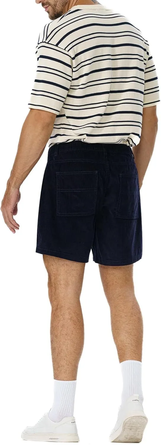 AIMPACT Mens Corduroy Shorts 5/6 Inseam Casual Elastic Waist Drawstring Summer Beach Shorts for Men with Pockets