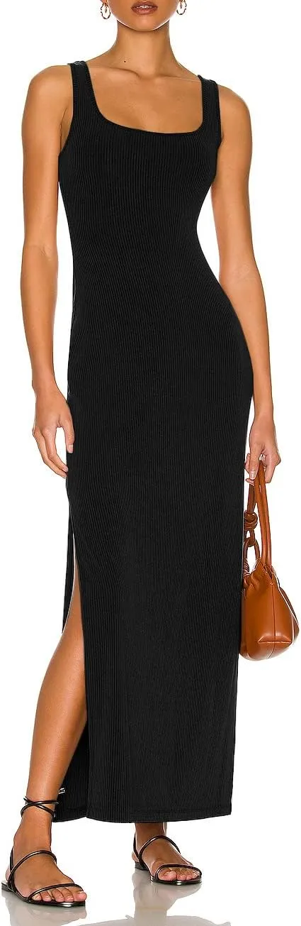 ALENDA DANMOS Women's Elegant Backless Maxi Dress Sexy High Sides Slit Tank Dress Twist Back Casual Sundress 72122