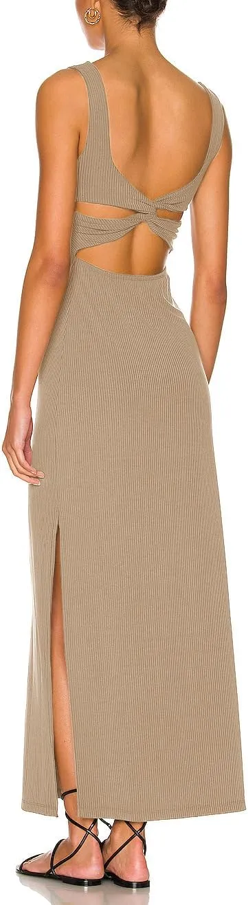 ALENDA DANMOS Women's Elegant Backless Maxi Dress Sexy High Sides Slit Tank Dress Twist Back Casual Sundress 72122