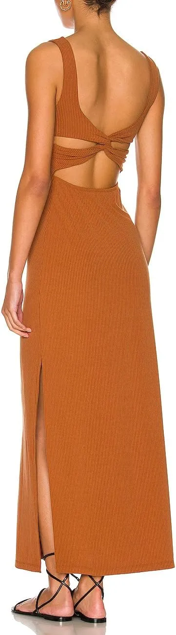 ALENDA DANMOS Women's Elegant Backless Maxi Dress Sexy High Sides Slit Tank Dress Twist Back Casual Sundress 72122