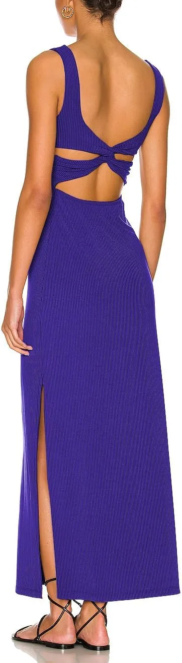 ALENDA DANMOS Women's Elegant Backless Maxi Dress Sexy High Sides Slit Tank Dress Twist Back Casual Sundress 72122