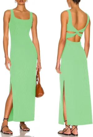 ALENDA DANMOS Women's Elegant Backless Maxi Dress Sexy High Sides Slit Tank Dress Twist Back Casual Sundress 72122