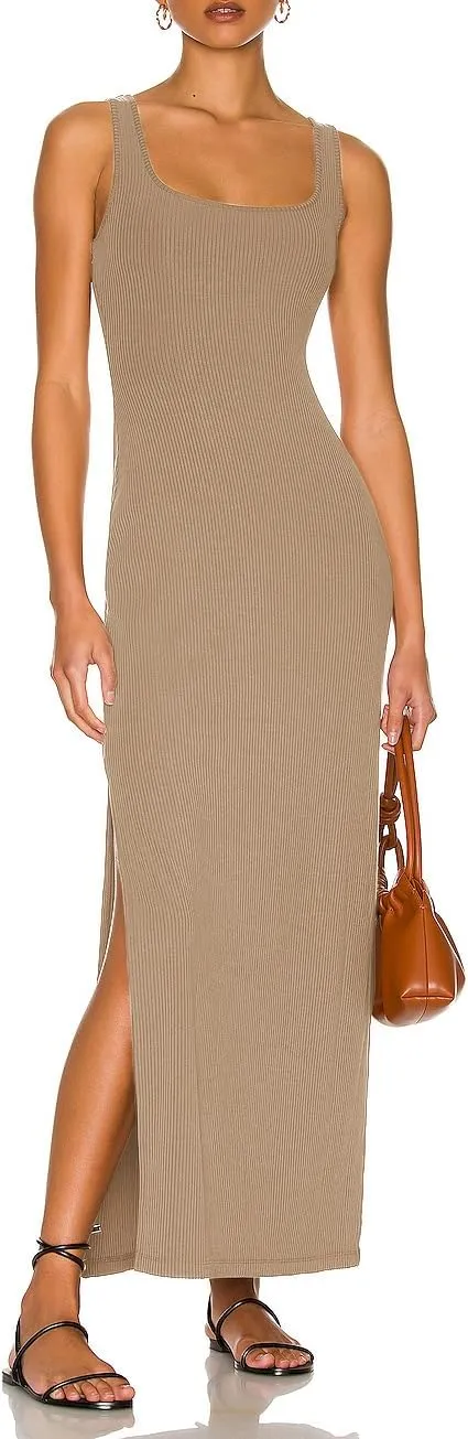 ALENDA DANMOS Women's Elegant Backless Maxi Dress Sexy High Sides Slit Tank Dress Twist Back Casual Sundress 72122