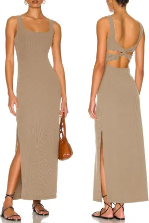 ALENDA DANMOS Women's Elegant Backless Maxi Dress Sexy High Sides Slit Tank Dress Twist Back Casual Sundress 72122