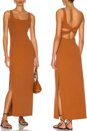 ALENDA DANMOS Women's Elegant Backless Maxi Dress Sexy High Sides Slit Tank Dress Twist Back Casual Sundress 72122