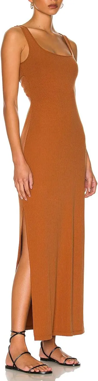 ALENDA DANMOS Women's Elegant Backless Maxi Dress Sexy High Sides Slit Tank Dress Twist Back Casual Sundress 72122