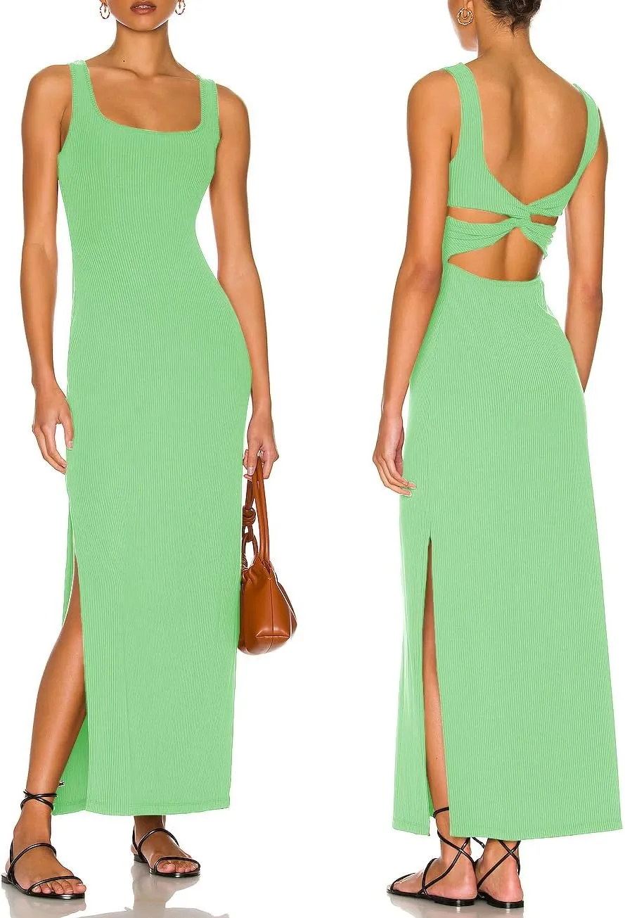 ALENDA DANMOS Women's Elegant Backless Maxi Dress Sexy High Sides Slit Tank Dress Twist Back Casual Sundress 72122