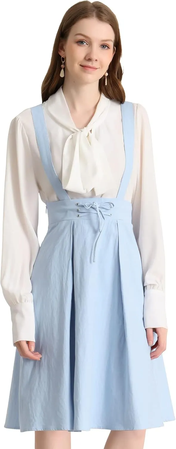 Allegra K Women's Cute Suspender Skirt High Waist Overall Corset Skater Skirt Short Mini Dress