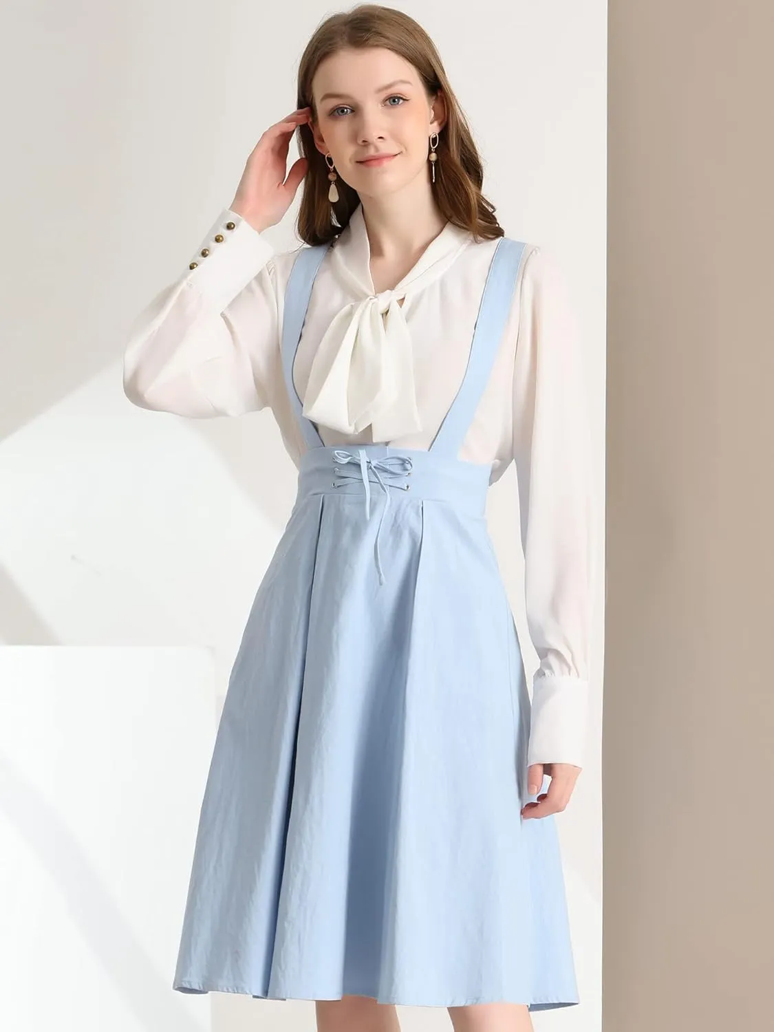 Allegra K Women's Cute Suspender Skirt High Waist Overall Corset Skater Skirt Short Mini Dress