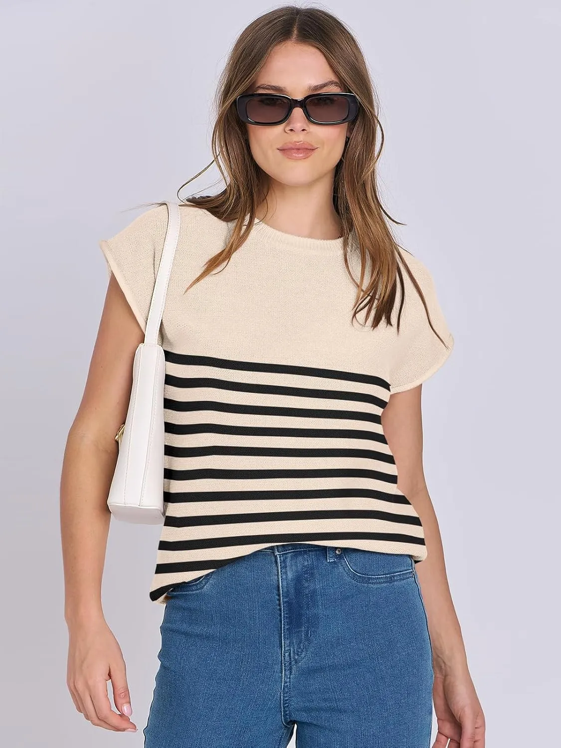ANRABESS Womens Summer Cap Sleeve Sweater Crewneck Sleeveless Knit Tops Casual Fit Vest 2025 Trendy Tank Top Shirts