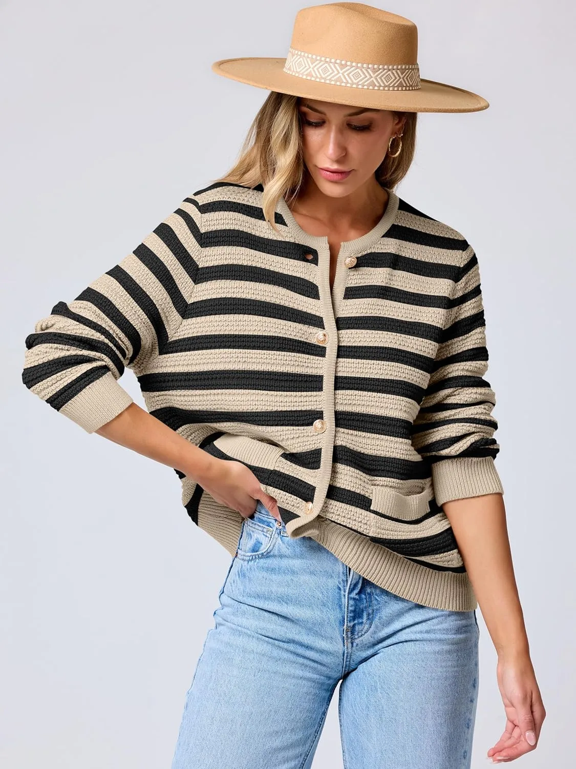 ANRABESS Women's Tweed Knit Cardigan Sweater Casual Long Sleeve Cropped Button Down Lady Jackets 2025 Spring Fashion Outwear
