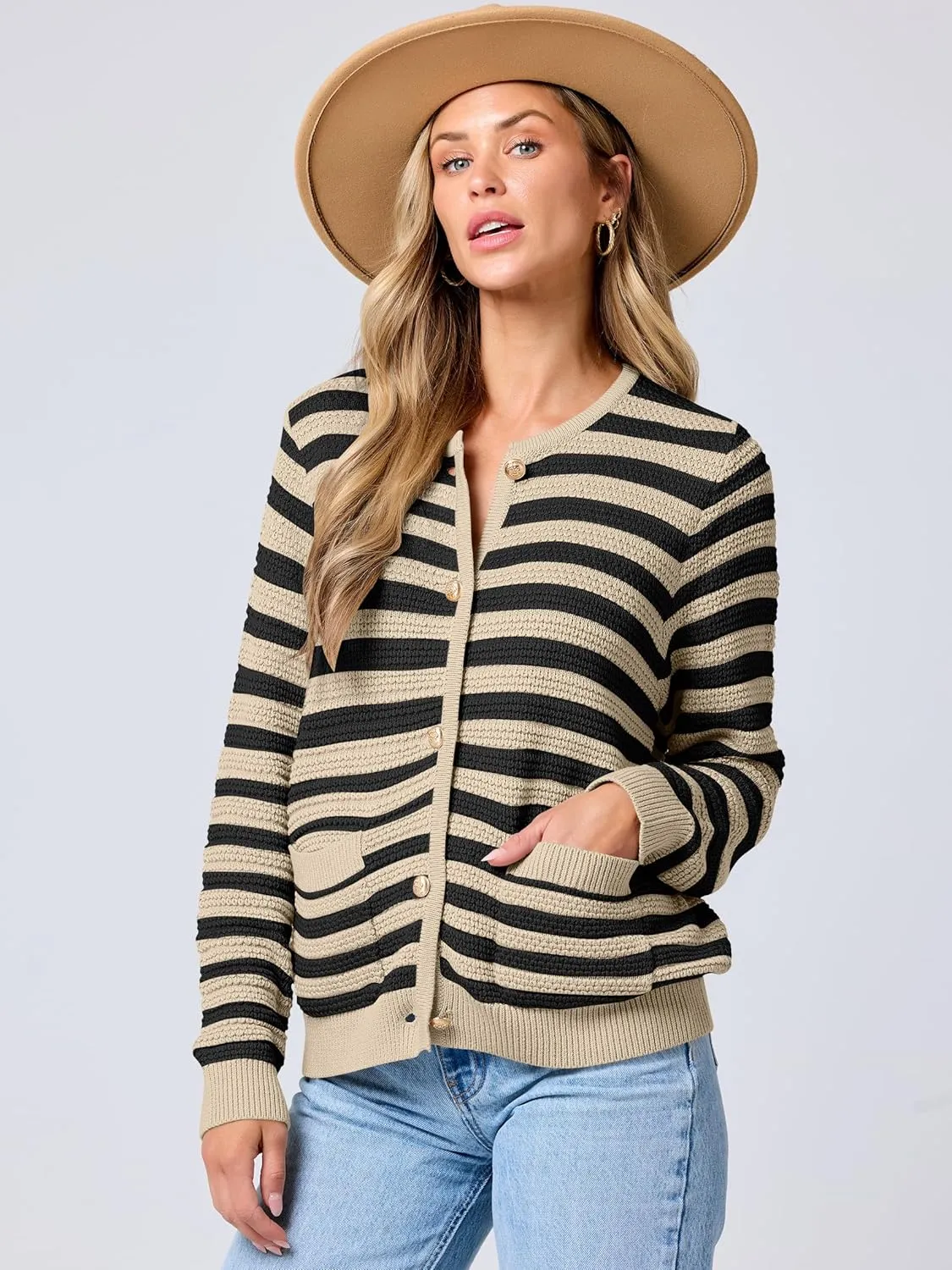 ANRABESS Women's Tweed Knit Cardigan Sweater Casual Long Sleeve Cropped Button Down Lady Jackets 2025 Spring Fashion Outwear