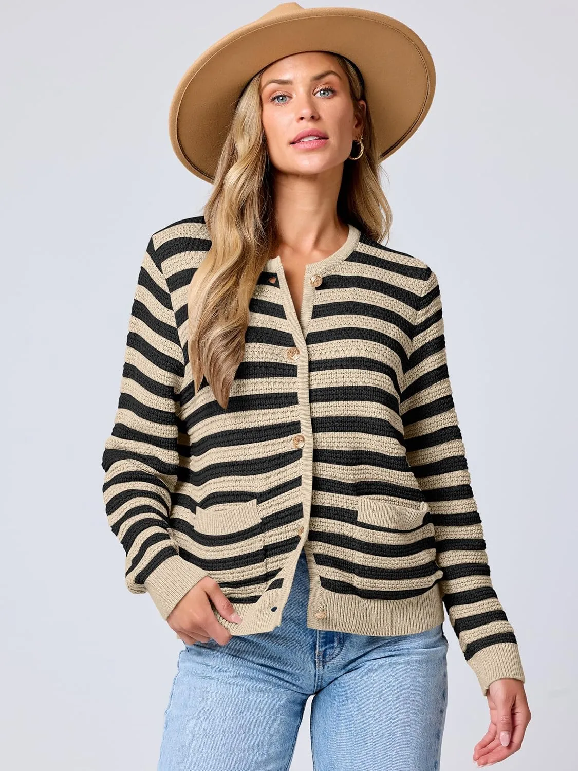 ANRABESS Women's Tweed Knit Cardigan Sweater Casual Long Sleeve Cropped Button Down Lady Jackets 2025 Spring Fashion Outwear