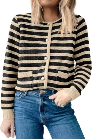 ANRABESS Women's Tweed Knit Cardigan Sweater Casual Long Sleeve Cropped Button Down Lady Jackets 2025 Spring Fashion Outwear