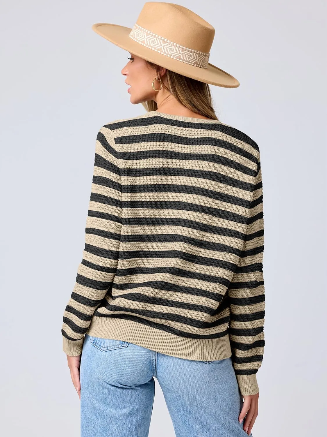 ANRABESS Women's Tweed Knit Cardigan Sweater Casual Long Sleeve Cropped Button Down Lady Jackets 2025 Spring Fashion Outwear