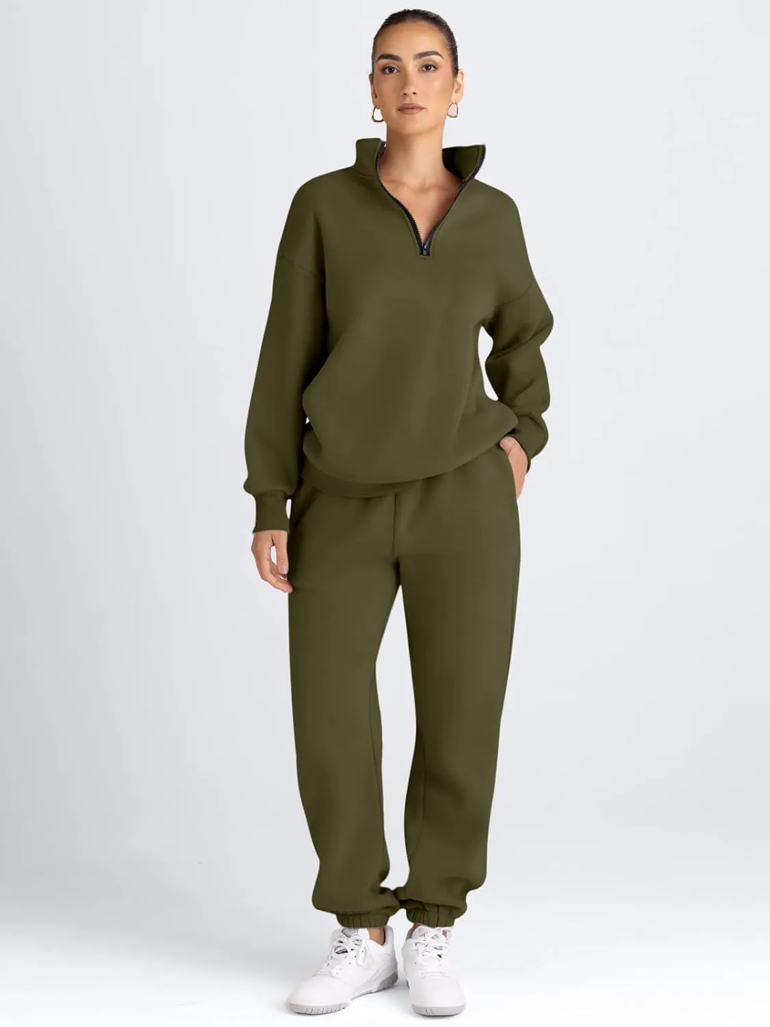 AUTOMET Women's Sweatsuits 2 Piece Outfits Long Sleeve Half Zip Pullover and Baggy Sweatpants with Pockets
