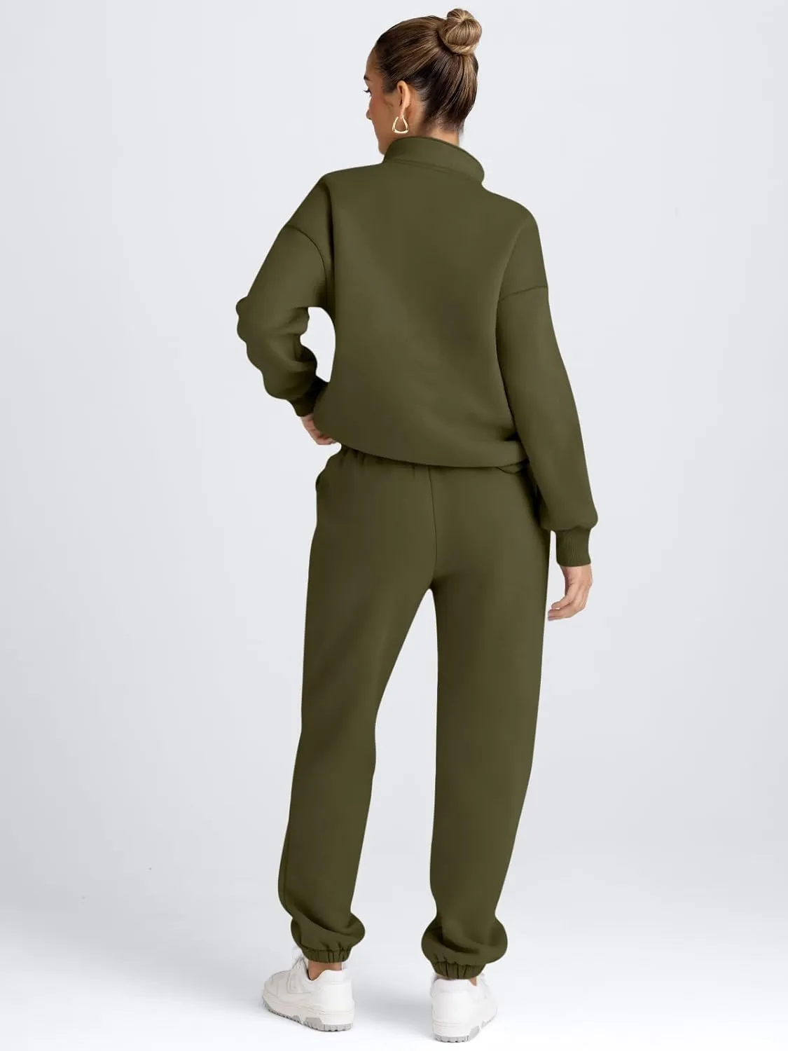 AUTOMET Women's Sweatsuits 2 Piece Outfits Long Sleeve Half Zip Pullover and Baggy Sweatpants with Pockets