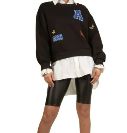 BADGE MOTIF SWEATSHIRTS WITH SHIRT UNDERLAY