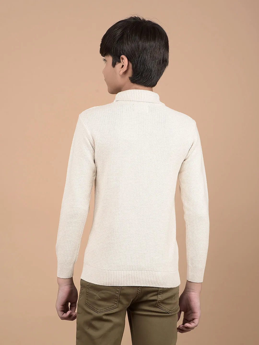 Beige High Neck 100% Cotton Sweater