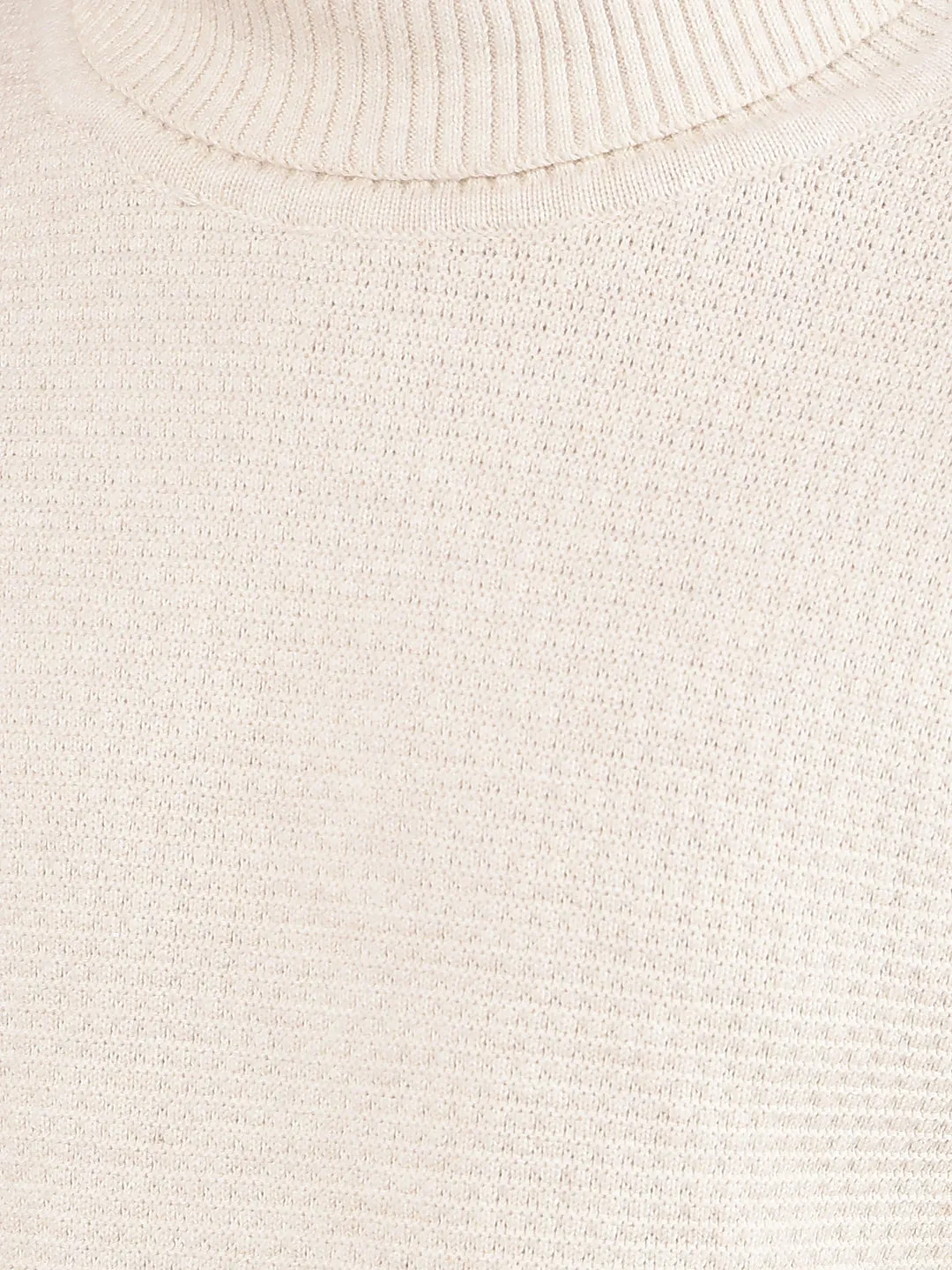 Beige High Neck 100% Cotton Sweater