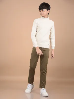 Beige High Neck 100% Cotton Sweater