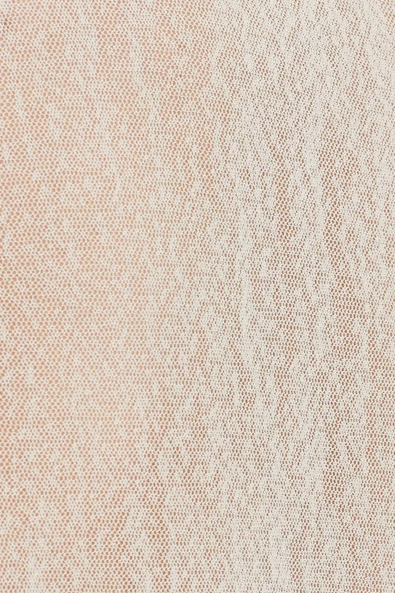 Beige Mesh Longline Cardigan