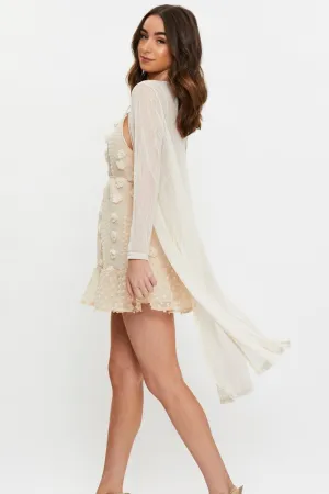 Beige Mesh Longline Cardigan