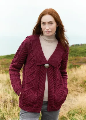 Beltra One Button Aran Cardigan | Wine