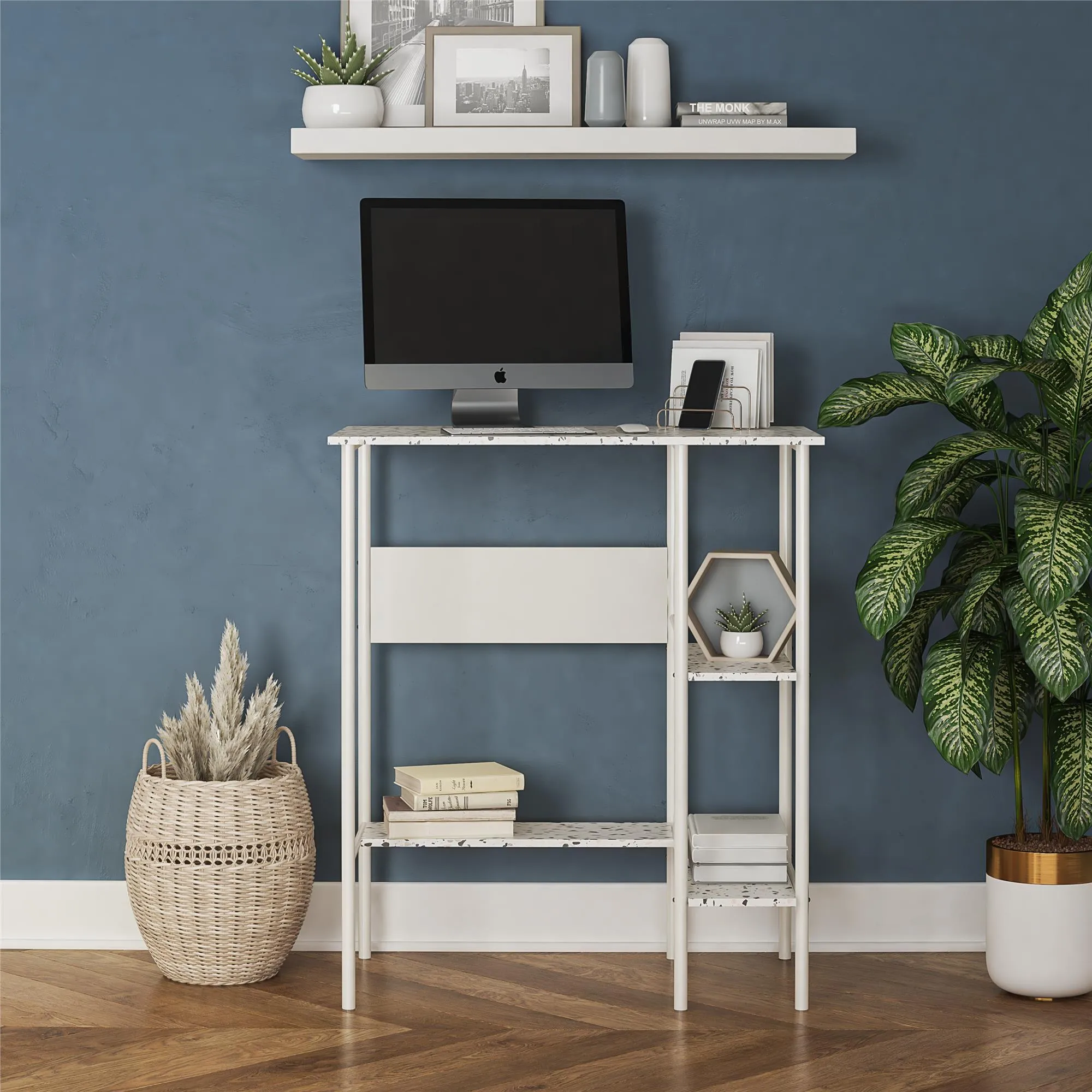 Berkeley Standing Desk with Open Shelves and Large Work Surface