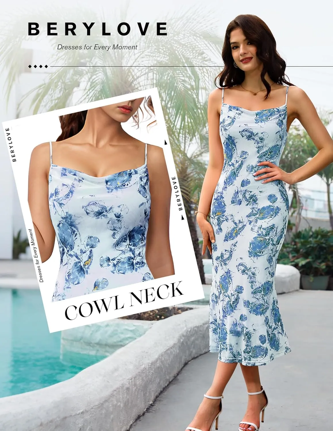 BeryLove Summer Wedding Guest Mesh Dresses Formal Spaghetti Strap Beach Dress