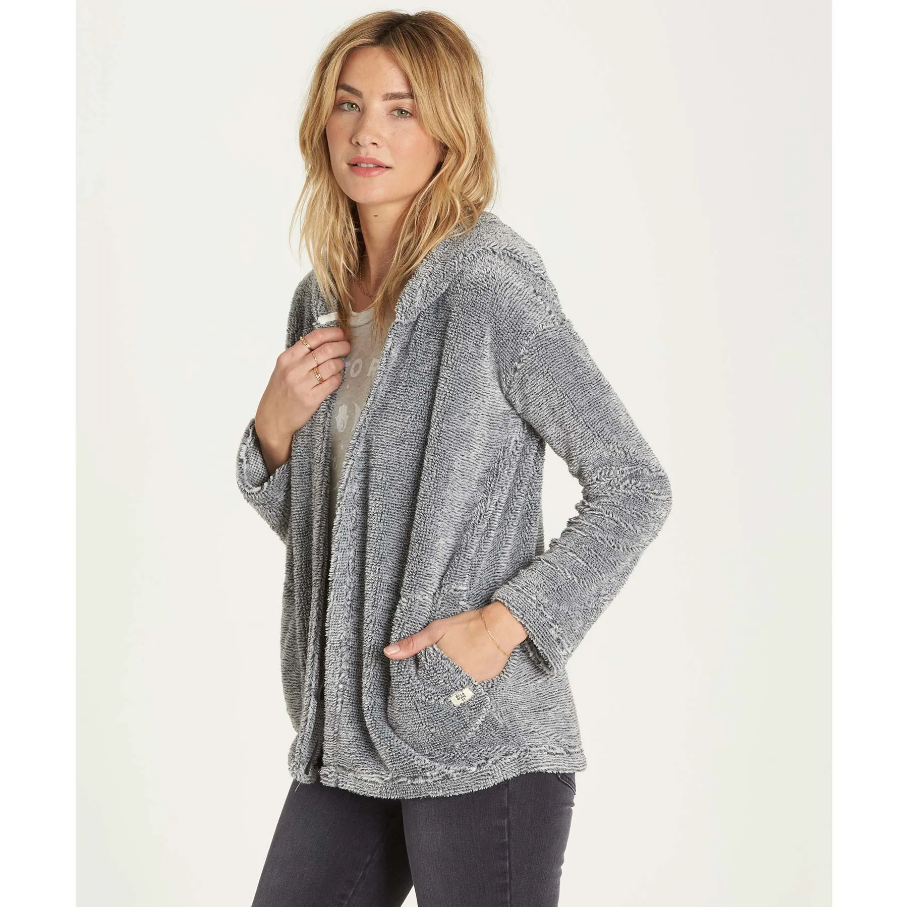 Billabong Women's Stay Cozy Faux Fur Hooded Jacket | Black & White