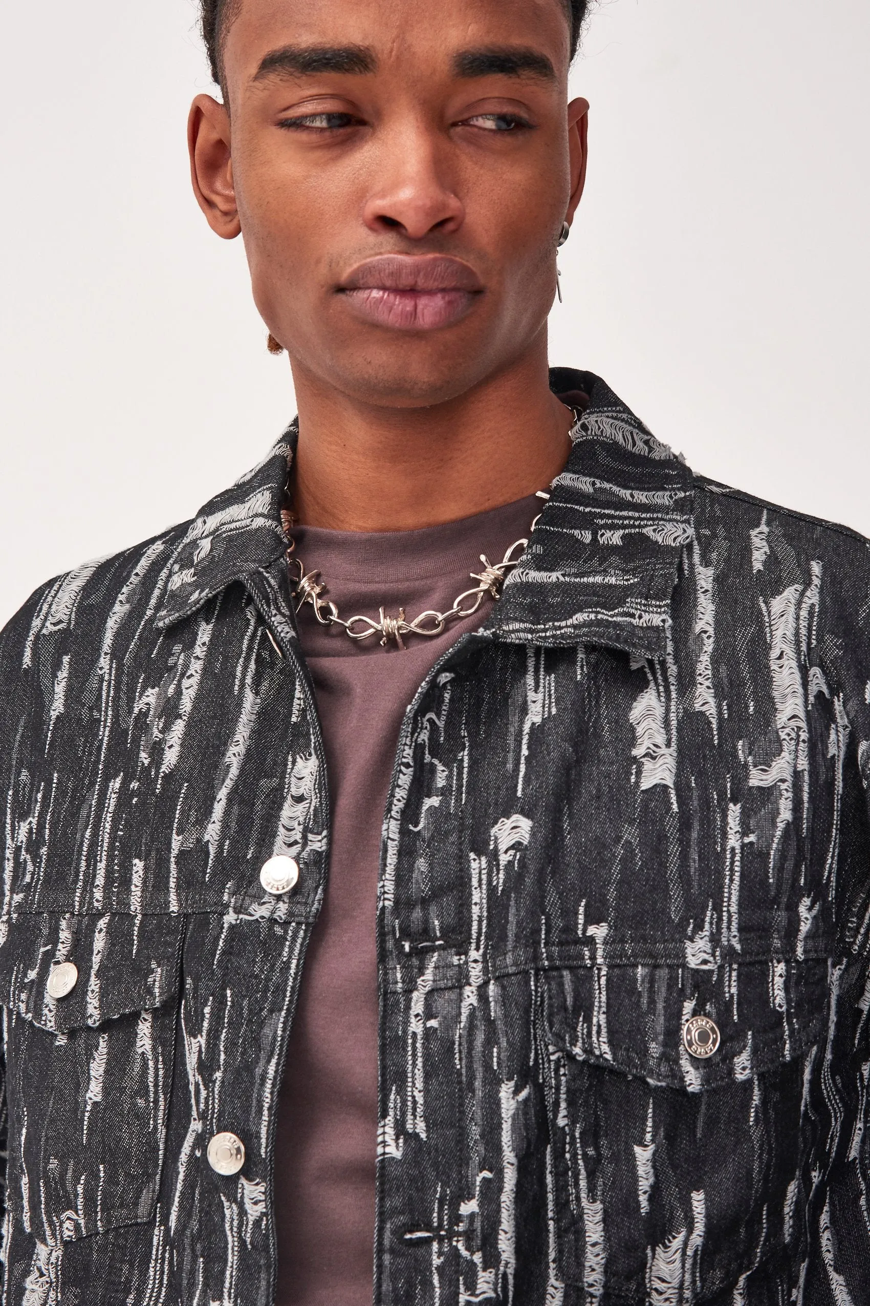 Black Drag Ripped Denim Jacket