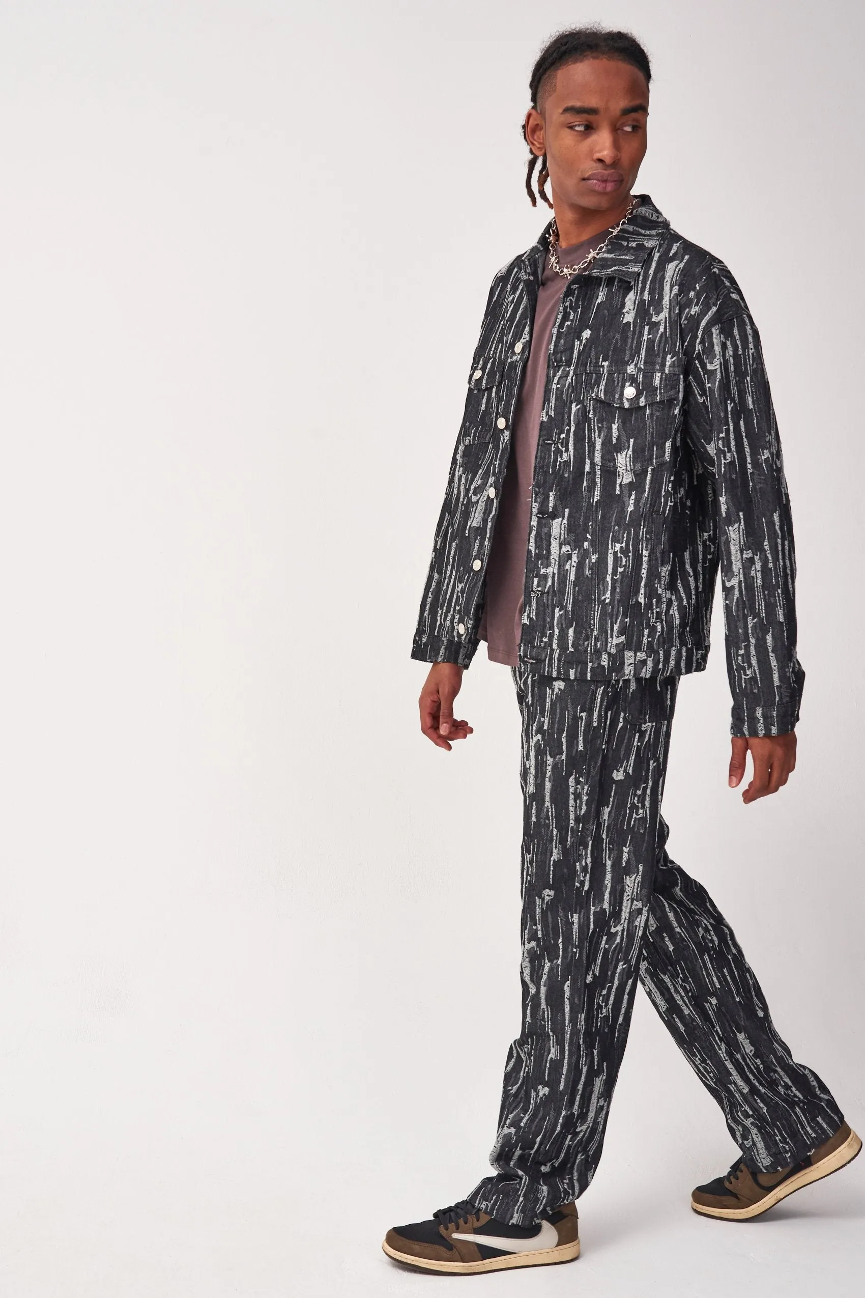 Black Drag Ripped Denim Jacket