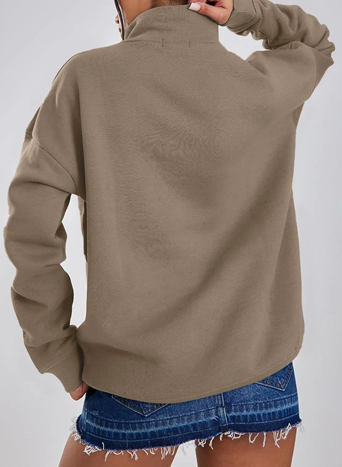 BLENCOT Women's Casual Striped Half Zip Up Drop Shoulder Sweatshirt Oversized Long Sleeve Pullover Tops with Pockets